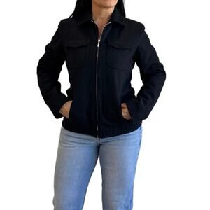 J.Crew Black Wool Blend Zip Front Jacket Classic Utility Style women’s M